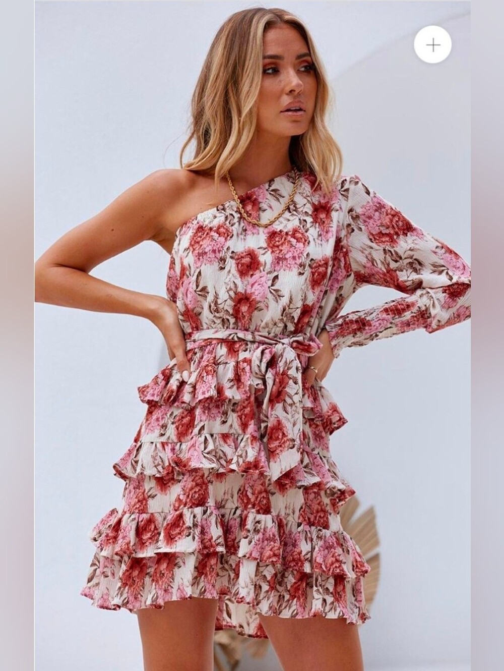 Aiyana Floral One-Shoulder Ruffle Mini Dress in Pink Size 6